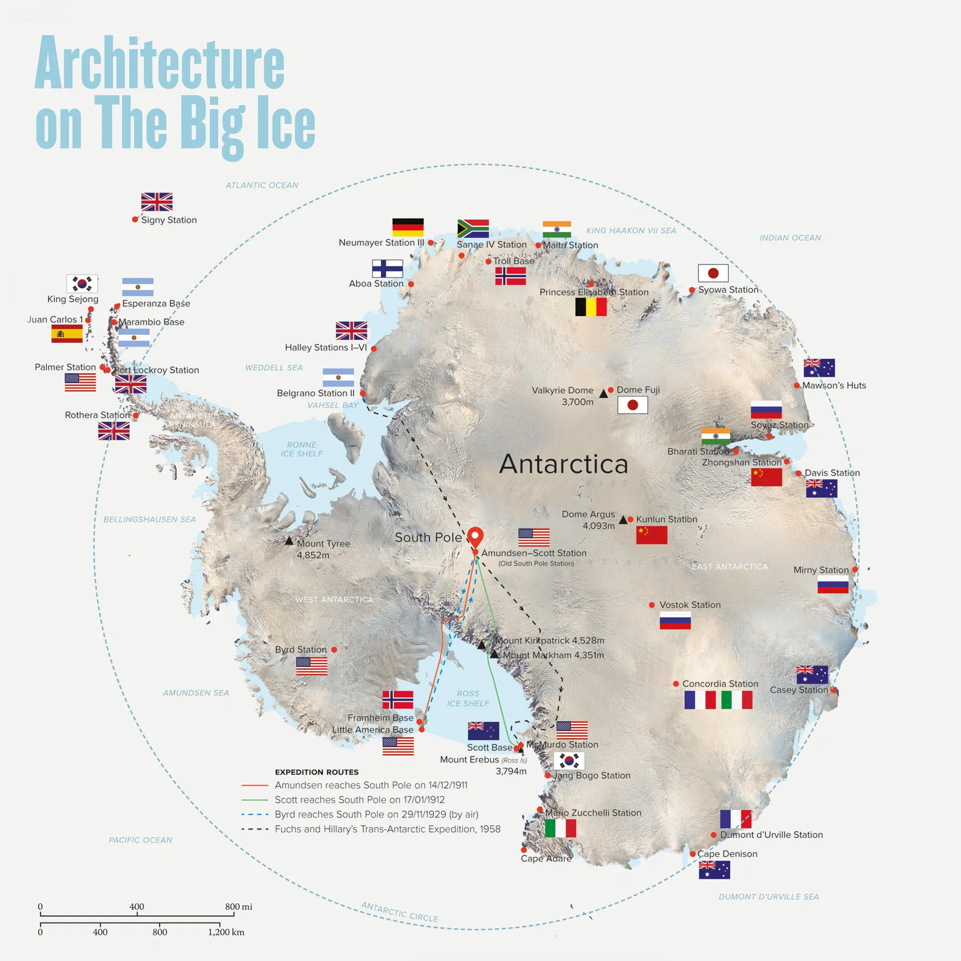 Antarctica Map showing bases